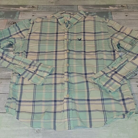 American Eagle Plaid Button Down Medium - Picture 1 of 4